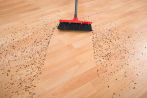 Sweeping dirt off a floor